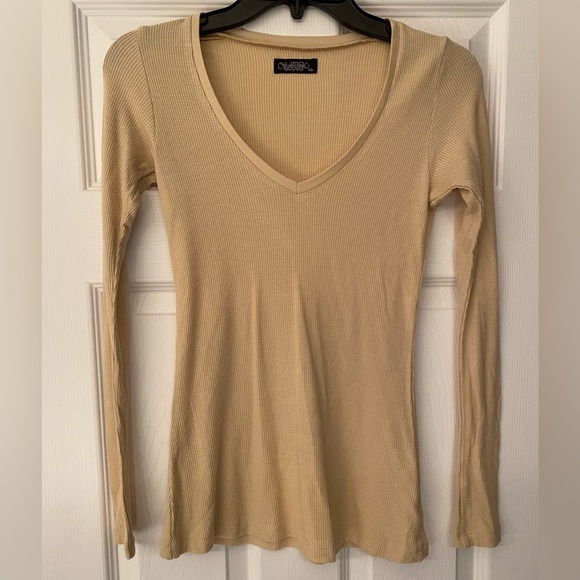 Lauren Moshi Limited Quantity V Neck Tan Long Sleeve Size XS - Picture 2 of 5